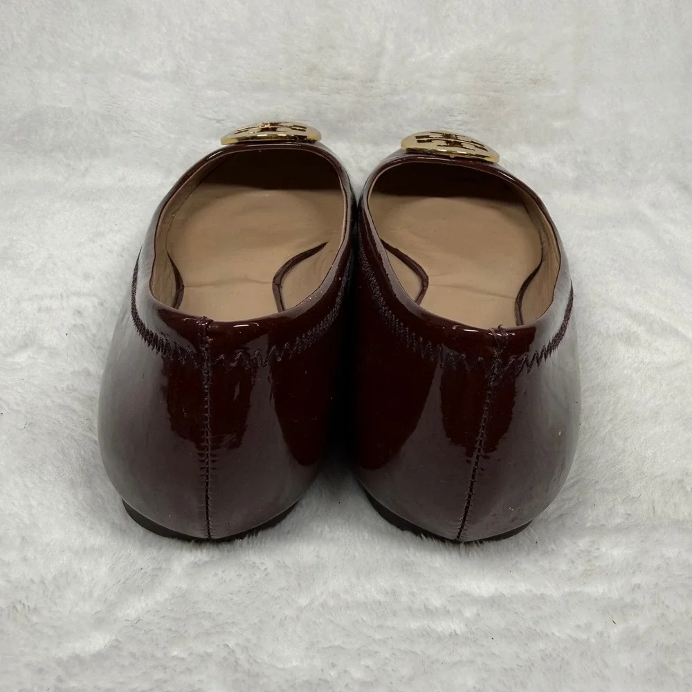 Tory Burch Reva Ballet Flats Burgundy Patent Leather Gold Medallion Womens‎ 7M